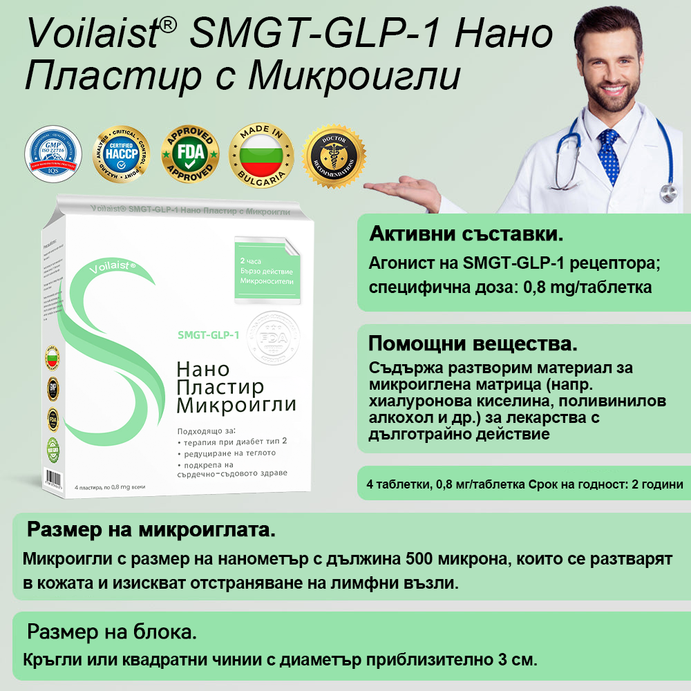 Voilaist® SMGT-GLP-1 Нано Пластир с Микроигли – ⚡⚡Безболезнено и дълготрайно решение за борба с наднорменото тегло, диабета и сърдечно-съдовите заболявания.